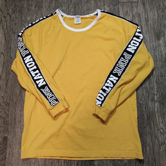 PINK Victoria's Secret Yellow Long Sleeve Tee Size L - Picture 5 of 8